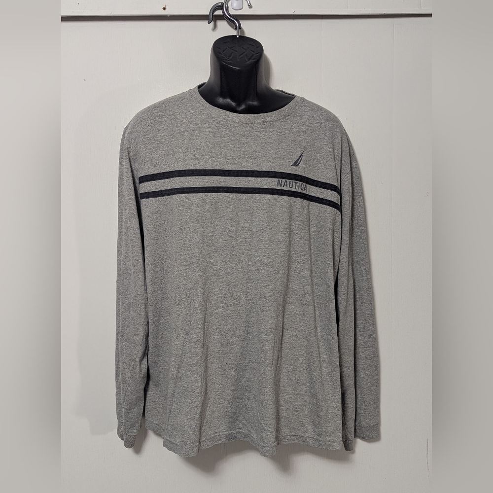 Men's Y2K Gray Nautica Long Sleeve Shirt Size Large